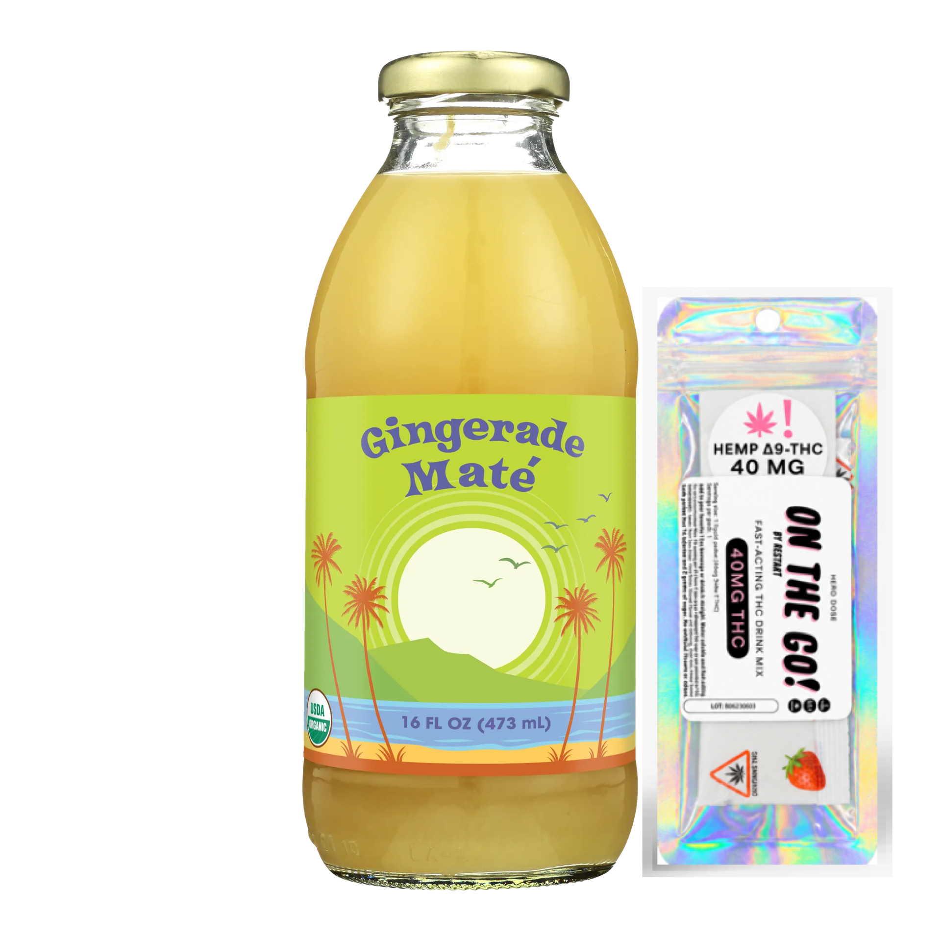 Organic Island Lemonade 16oz + On-The-Go 40MG THC Drink Mix / Gingerade Mate *Austin